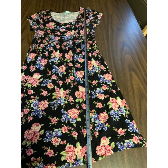 Chris and Carol black floral dress size medium short sleeve - Picture 9 of 14